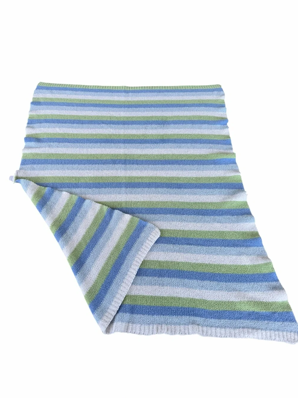 Y2K Carter’s Just One Year Striped Chenille Knit Baby Blanket Blue Green 31x36